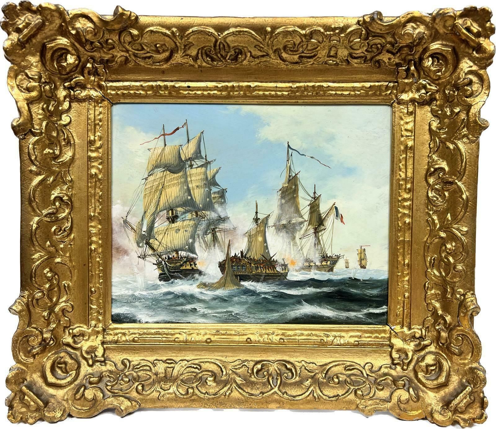 Contemporary English Schoolnaval Engagement Napoleonic Wars Sea Battle Fine English Oil Painting