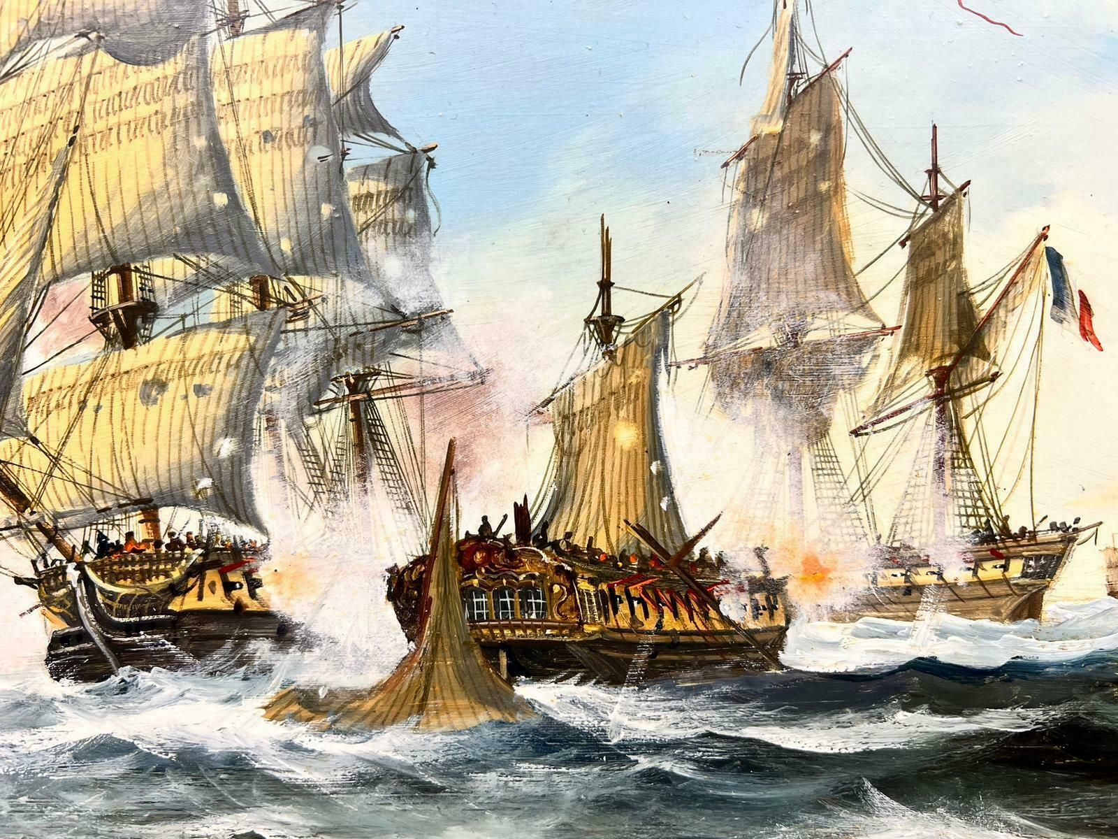 Contemporary English Schoolnaval Engagement Napoleonic Wars Sea Battle Fine English Oil Painting photo for sale