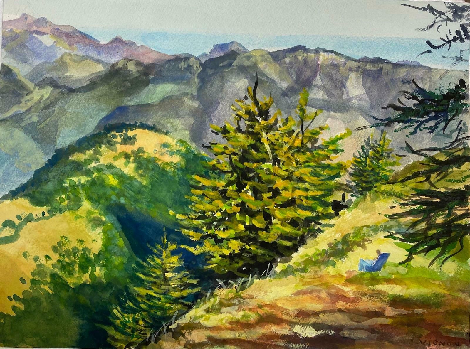 Josine Vignonpost Impressionist Watercolour Painting  The Mountains Of Cerisé, Normandyc.1985