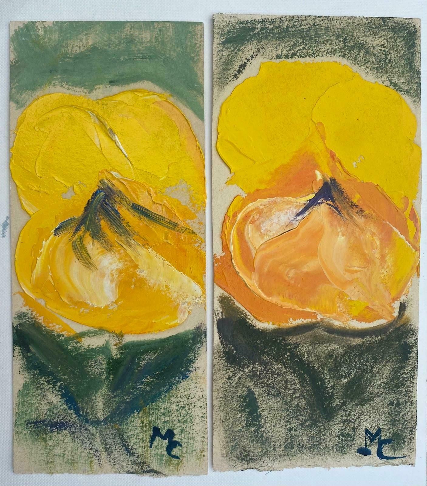 Maggy Clarysseset Of Colorful French Landscape Impressionist Oil Paintings Yellow Pansies C.2000