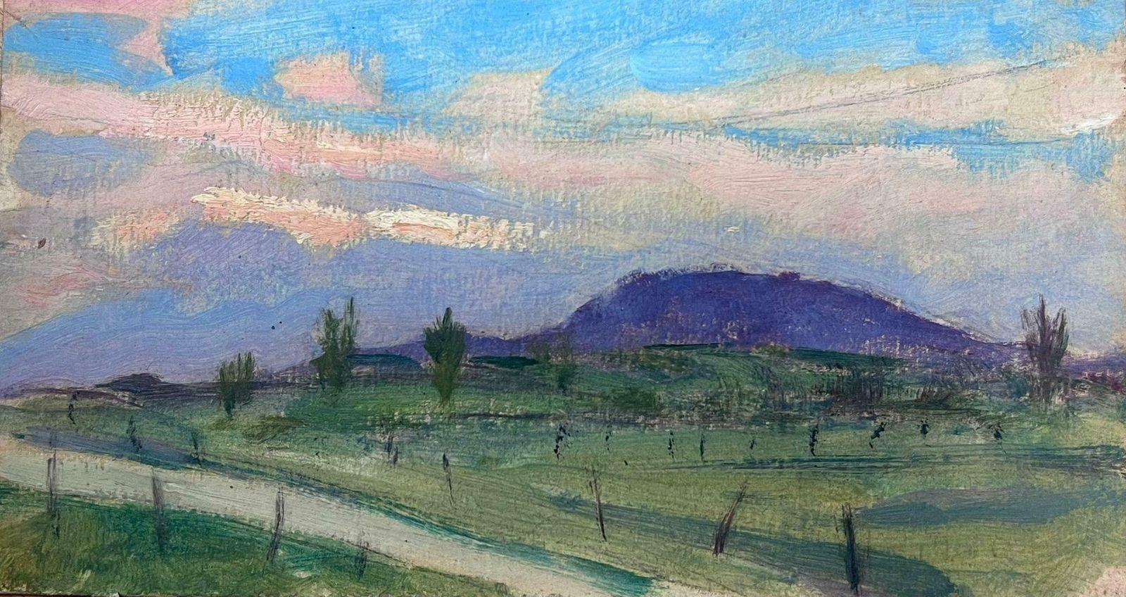 Louise Alix1930's French Impressionist Oil Purple Mountains Green Coastal Path1940's