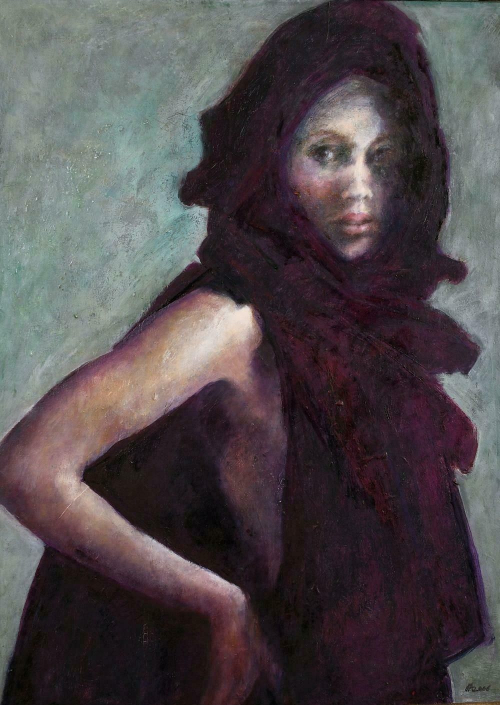 Unknownbeautiful Contemporary British Portrait Of Semi Nude Lady   Large Framed Oilc. 2006
