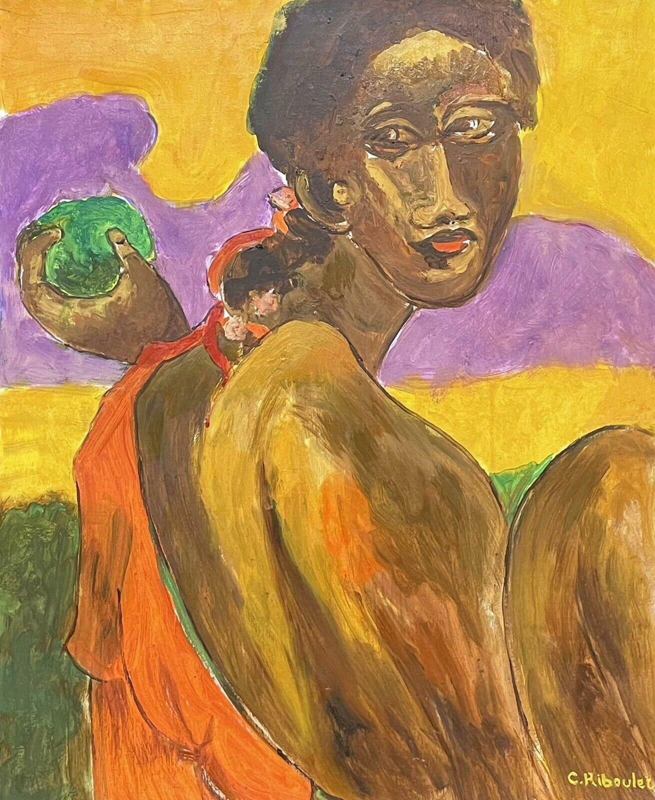 Claudine Ribouletclaudine Riboulet (French 1924 2013) Large Signed Oil   Portrait Of A Womanmid Century