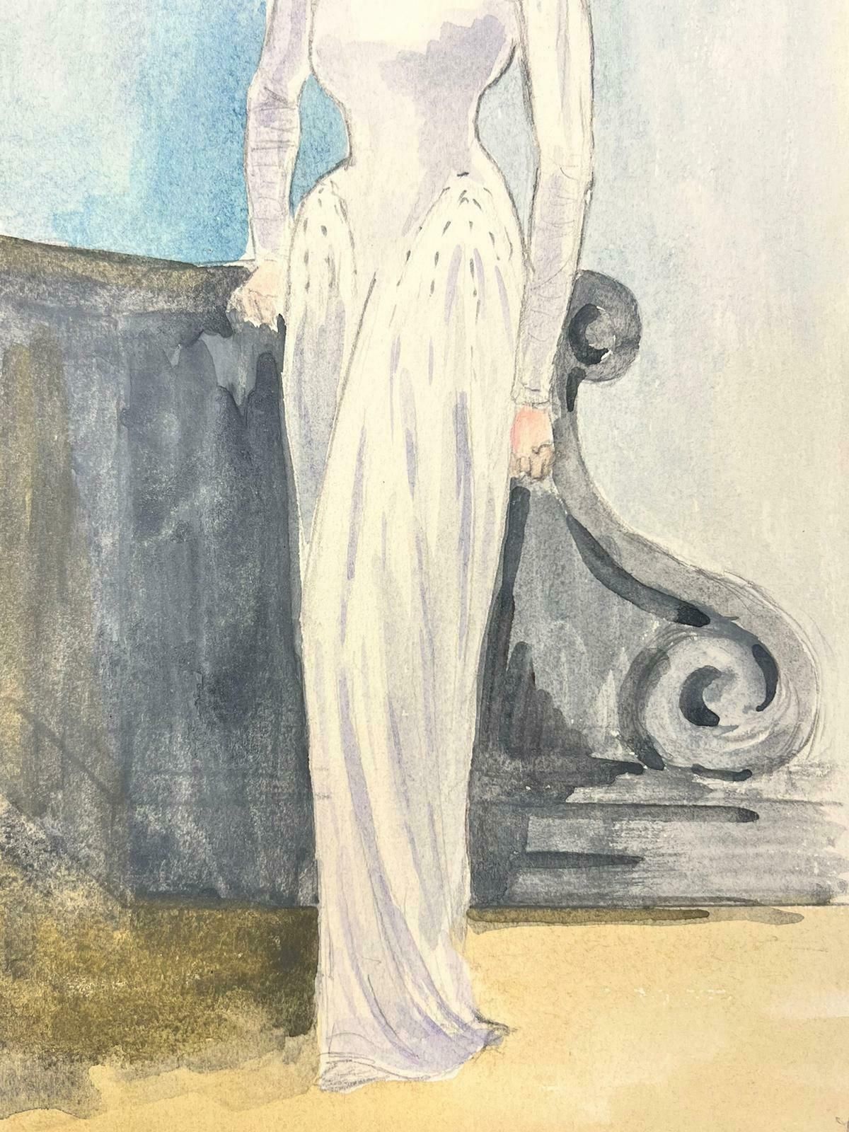Josine Vignon1950’s Fashion Illustration Original Painting Of The Artist In A White Dress1960's photo Art