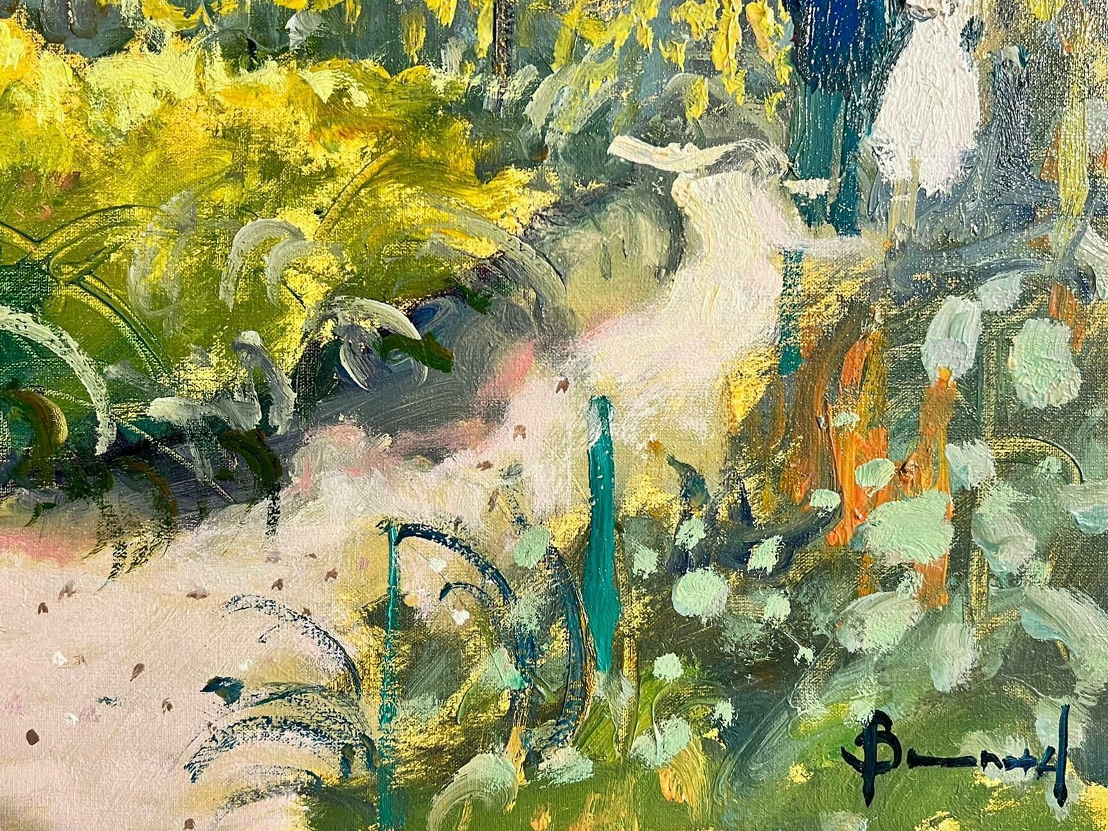 Guy Benardfigures Walking In Monet's Garden Giverny French Impressionist Signed Oil photo furniture
