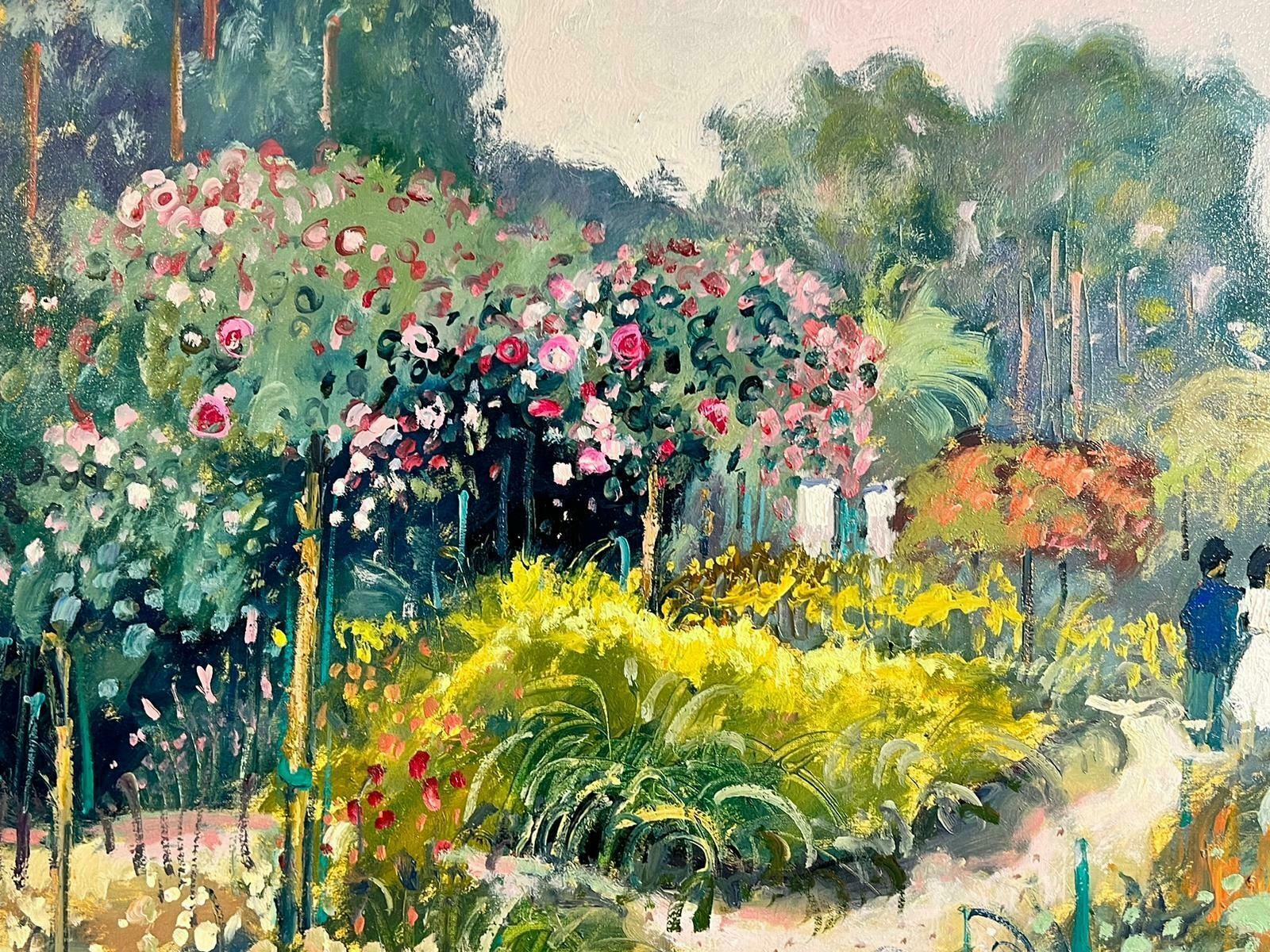 Guy Benardfigures Walking In Monet's Garden Giverny French Impressionist Signed Oil photo Art