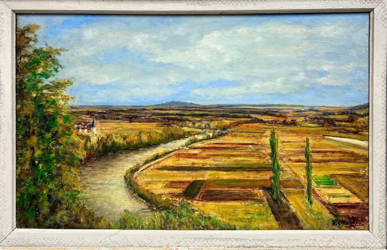 Mid Century French1950's French Impressionist Signed Oil Northern France Open Landscape Framed photo furniture
