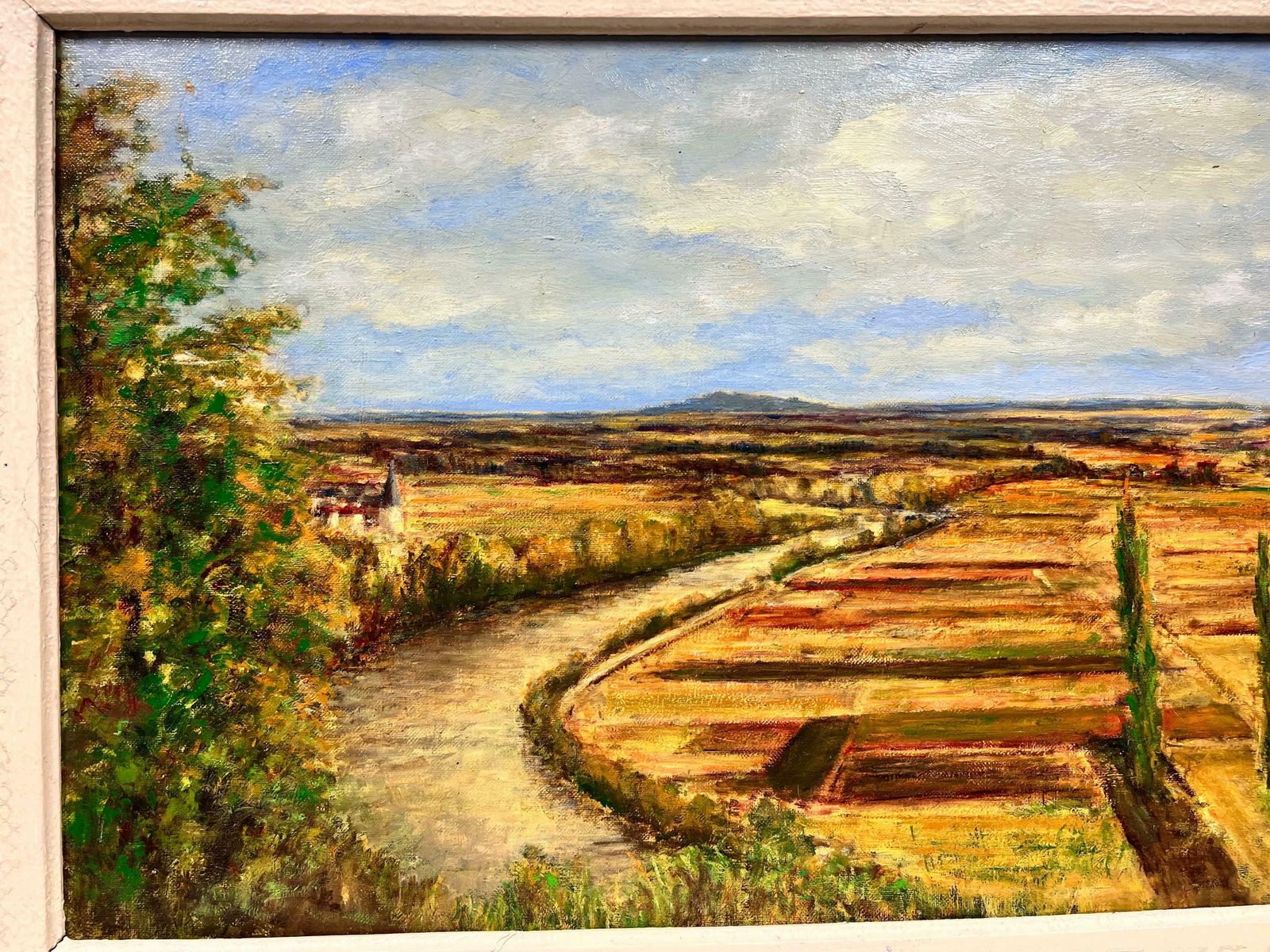 Mid Century French1950's French Impressionist Signed Oil Northern France Open Landscape Framed photo for sale