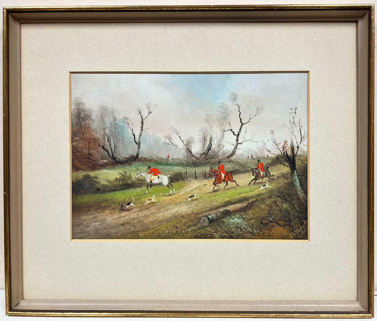 Philip Rideoutthe English Fox Hunt Oil Painting Huntsman Red Jackets On Horseback With Houndsc.1890's photo furniture