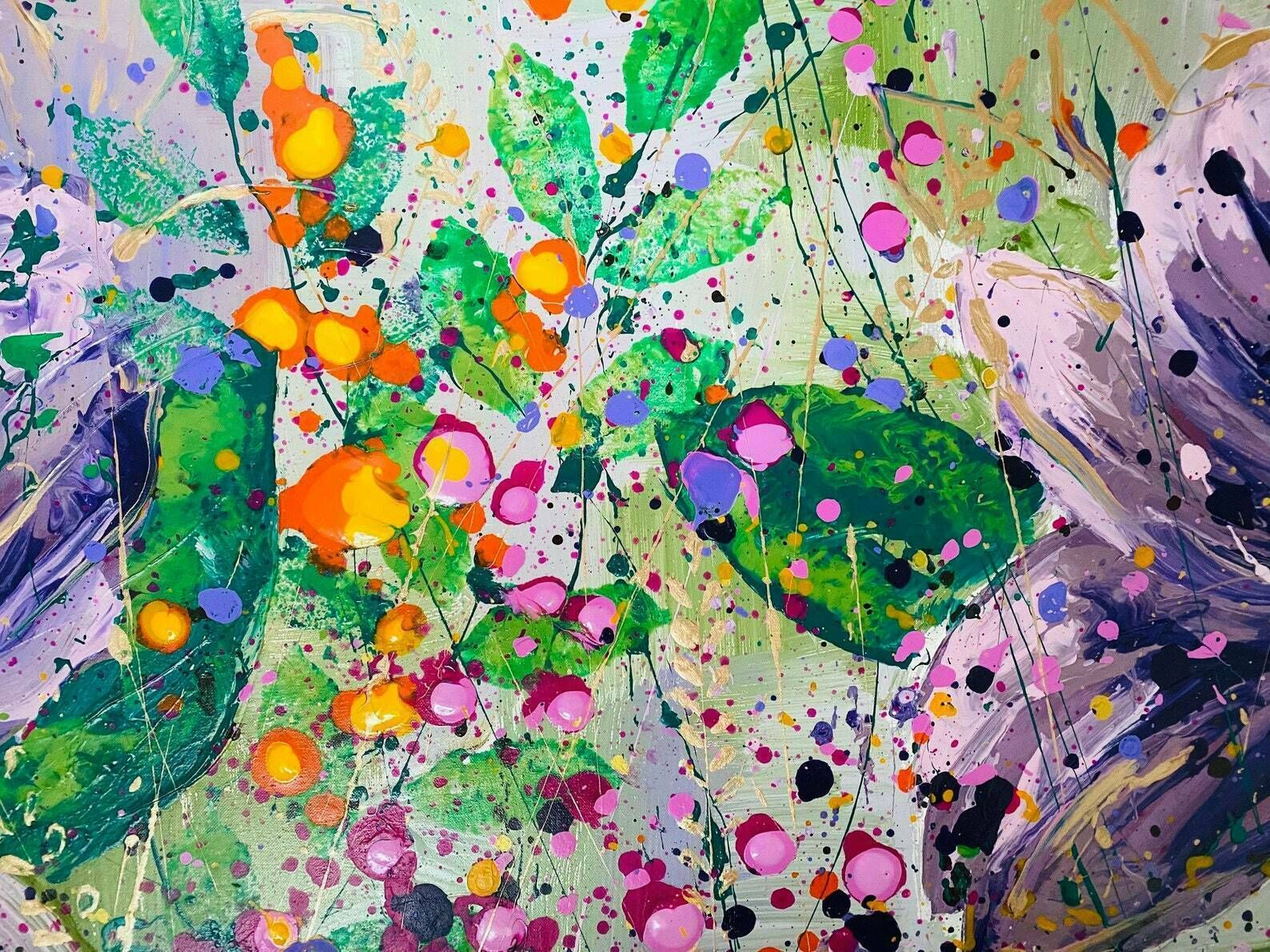 Yvonne..Hand Painted Original Acrylic Floral Art On A Up Cycled Canvas 150cm 50cm photo 345.0