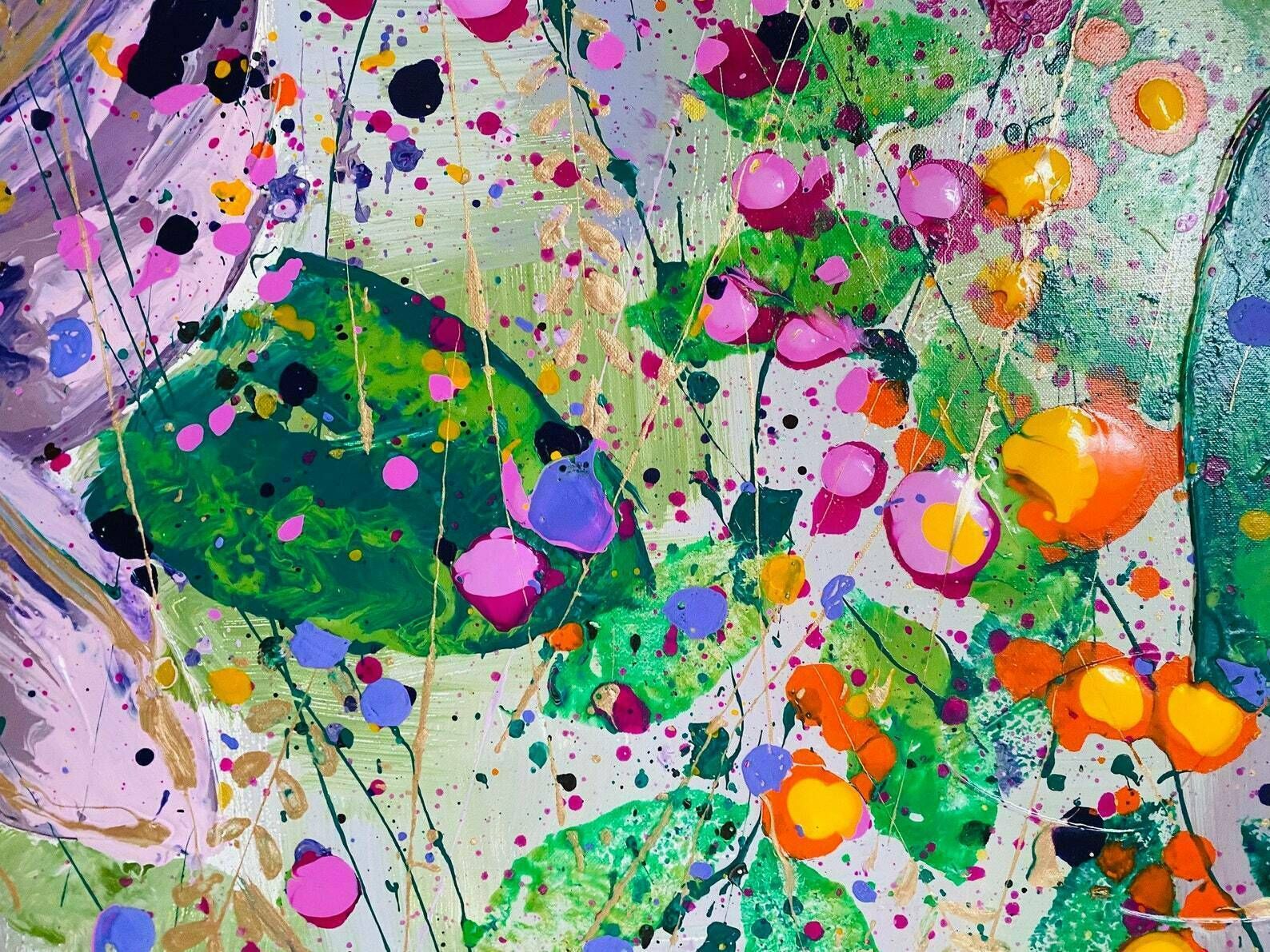 Yvonne..Hand Painted Original Acrylic Floral Art On A Up Cycled Canvas 150cm 50cm photo vinterior