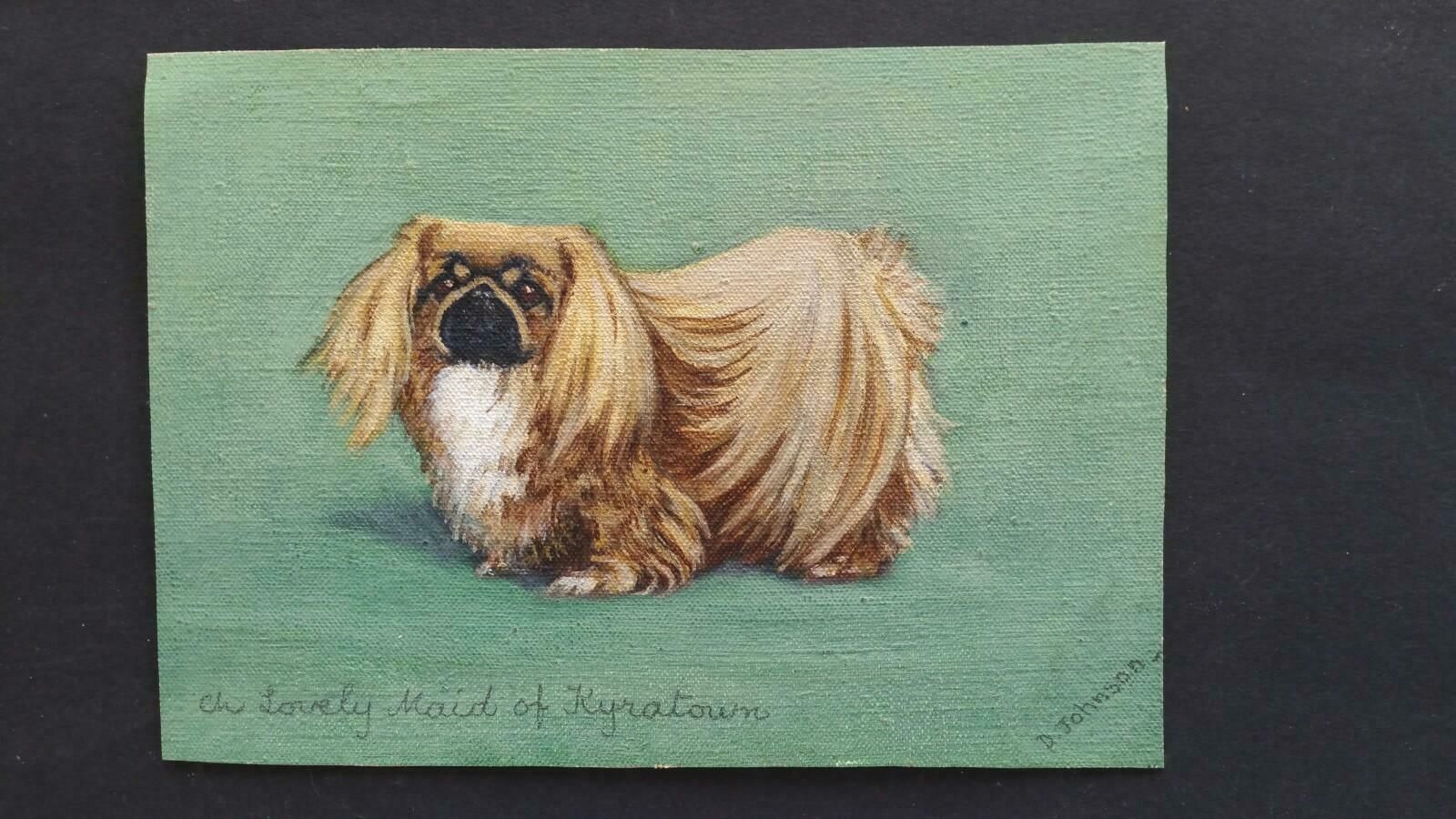 photo for sale Dorothy Alexandra Johnsonenglish School Mid 20th Century Oil Painting: Pekingese Dogc 1950s