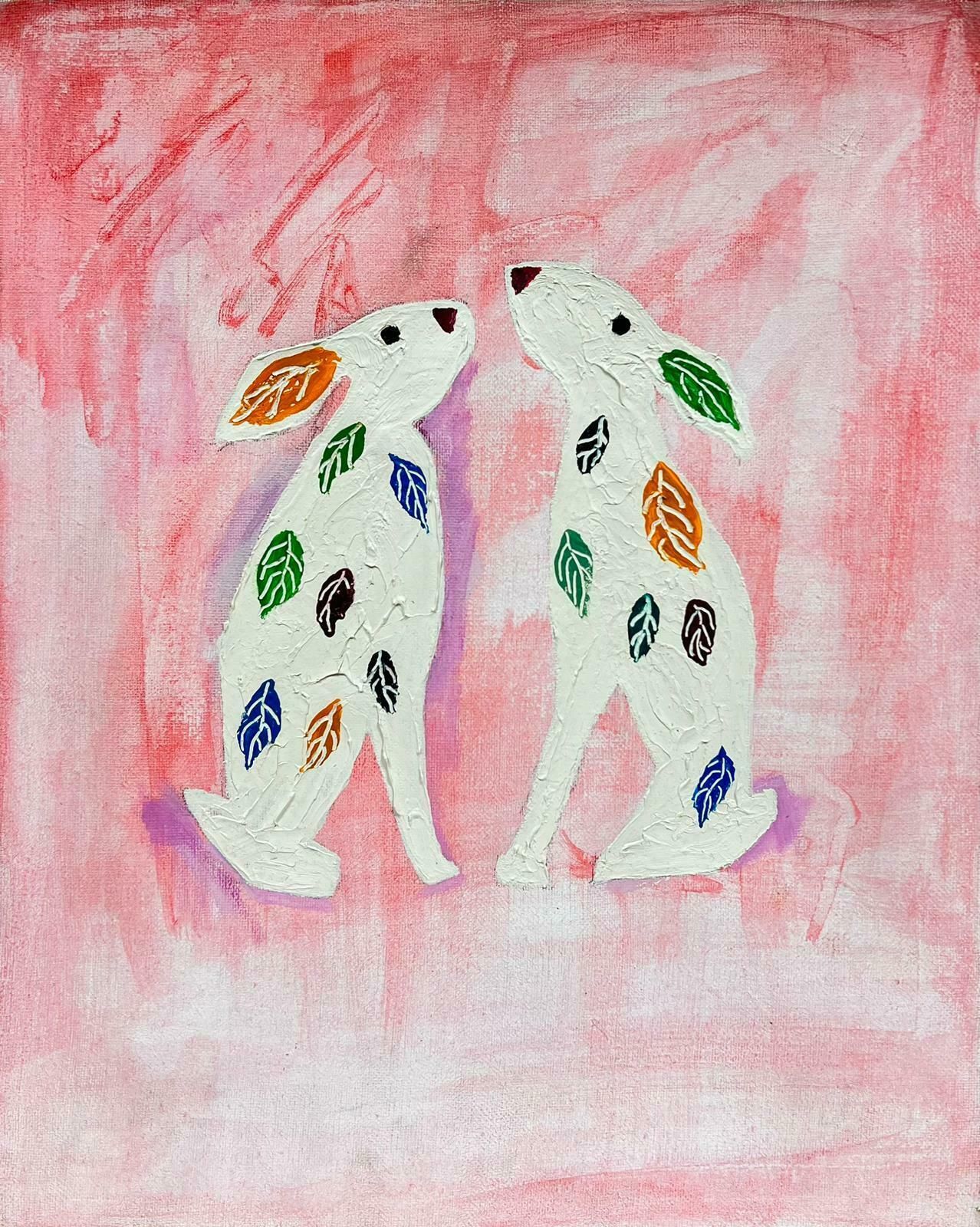 Irish Contemporarymarch Hares Colorful Irish Contemporary Abstract Painting Pair Of Hares2022