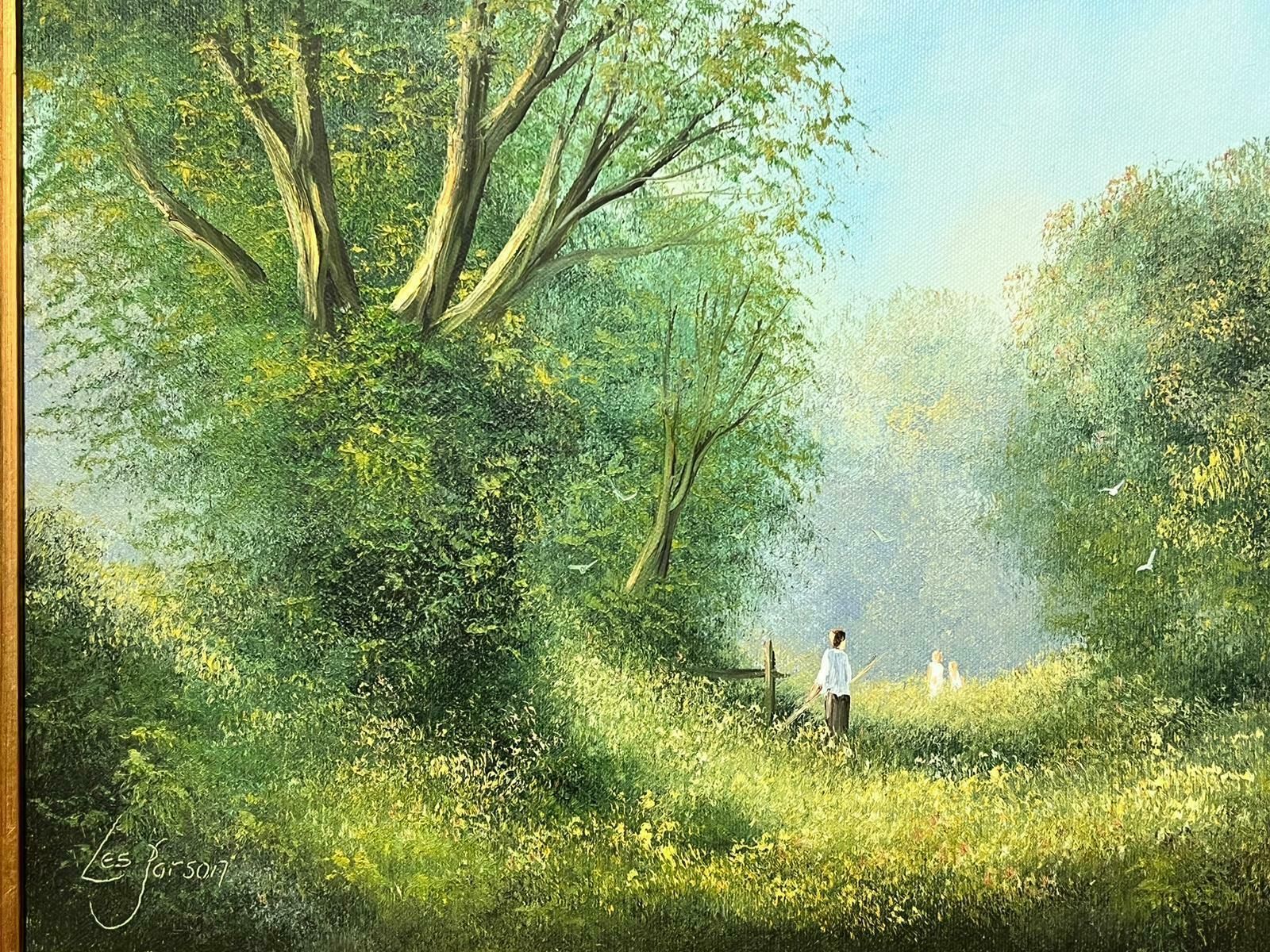 Les Parsonsplaying In The Hazy Summer Meadows Original British Impressionist Signed Oil photo Art