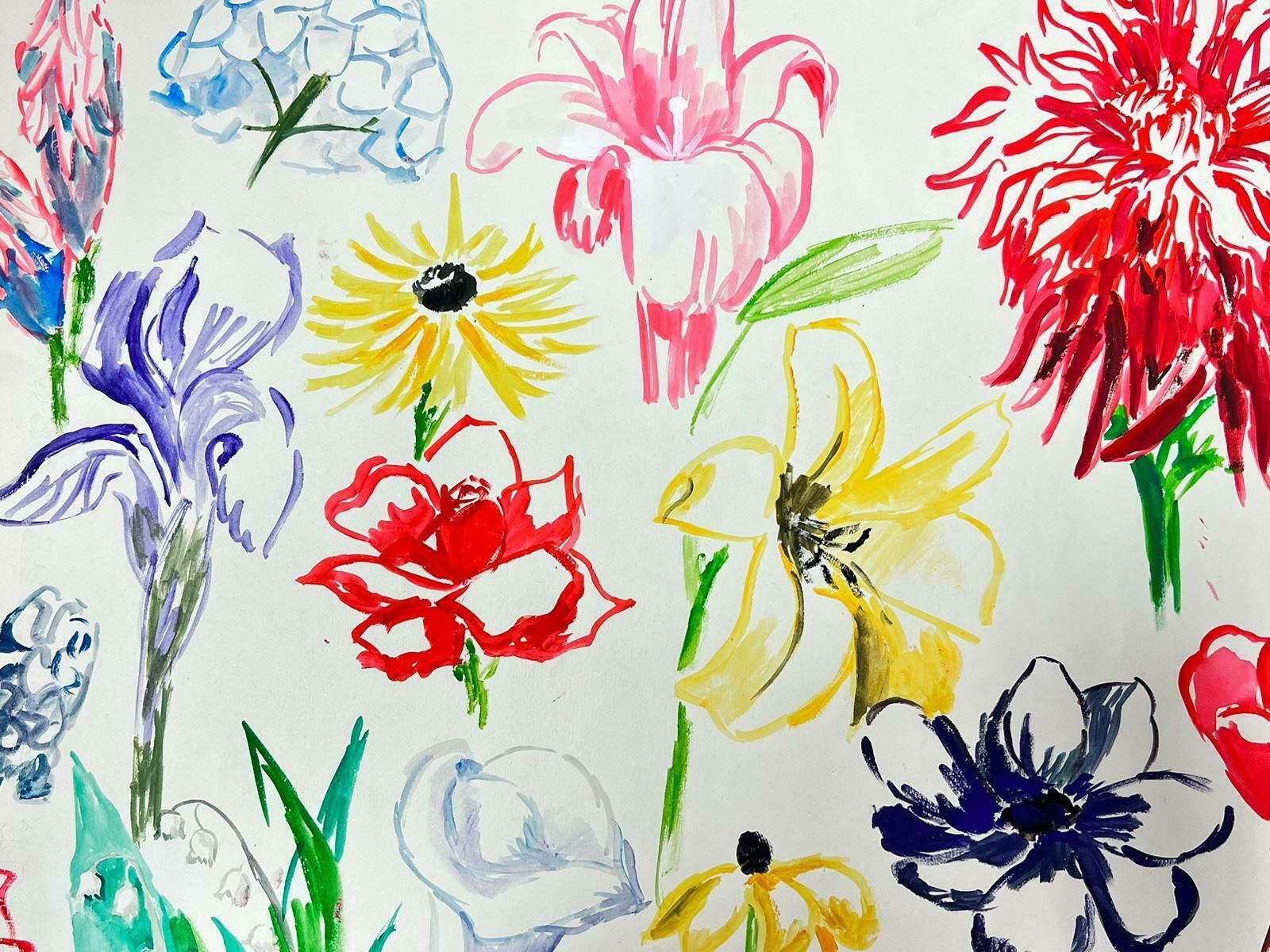 Josine Vignonmid Century French Illustration Sketches Of Bright Flower Types1960's photo for sale