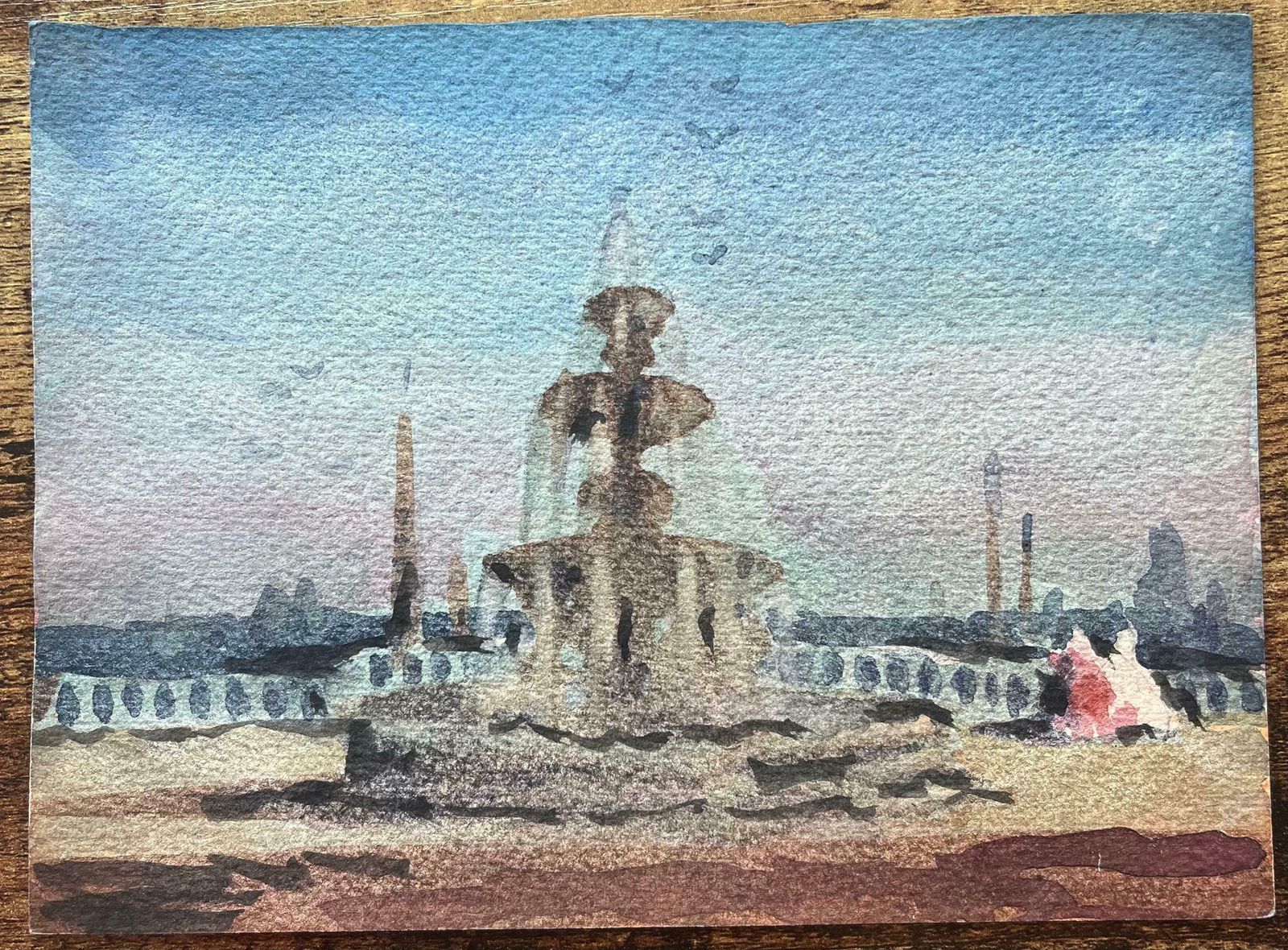 Maurice Mazeiliefrench Impressionist Watercolor Of Fontaine Des Mers At Place De La Concorde20th Century photo furniture