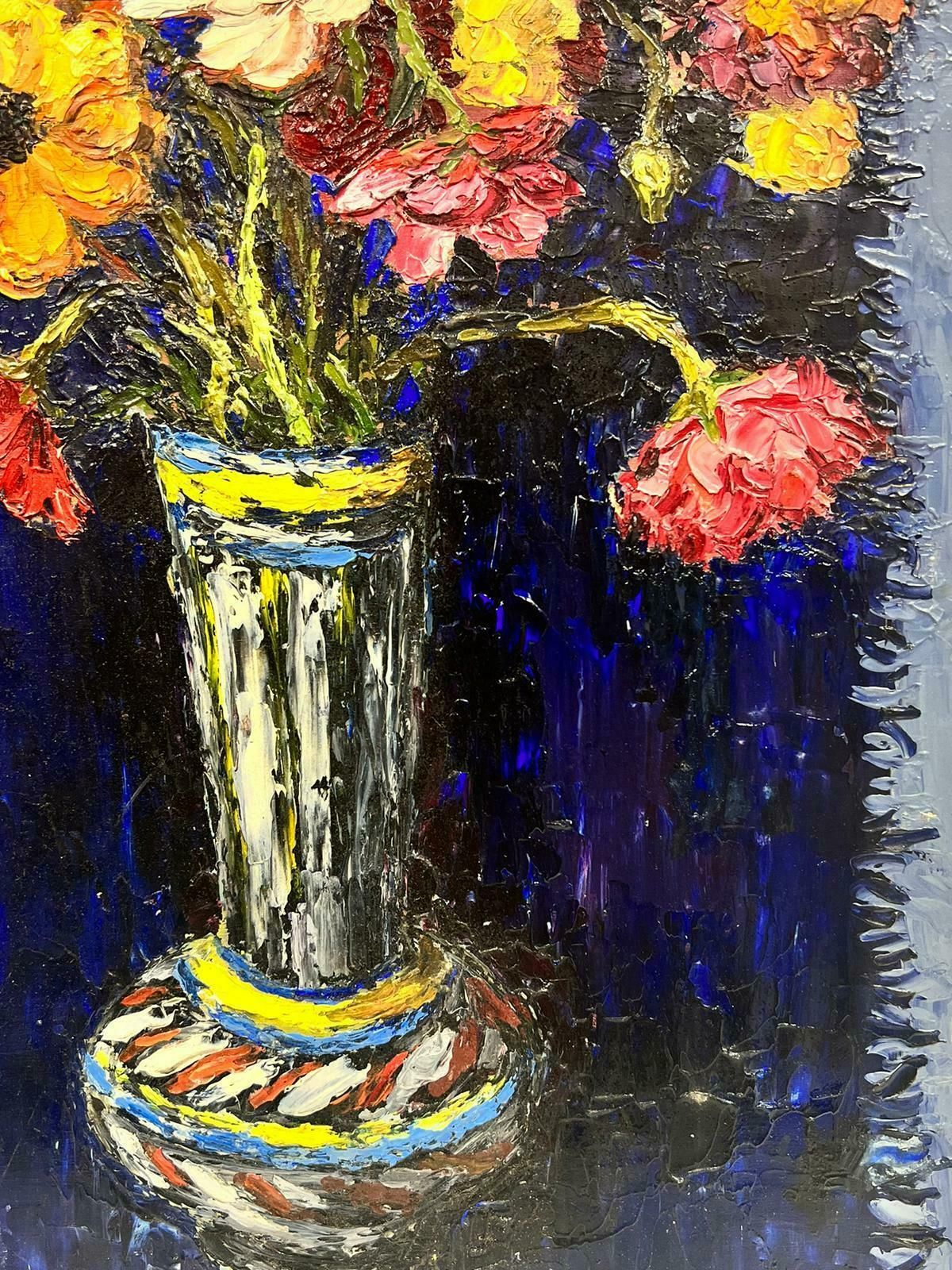 Josine Vignon1960's French Expressionist Signed Oil Bright Warm Colors Flowers In Vase1960's photo furniture