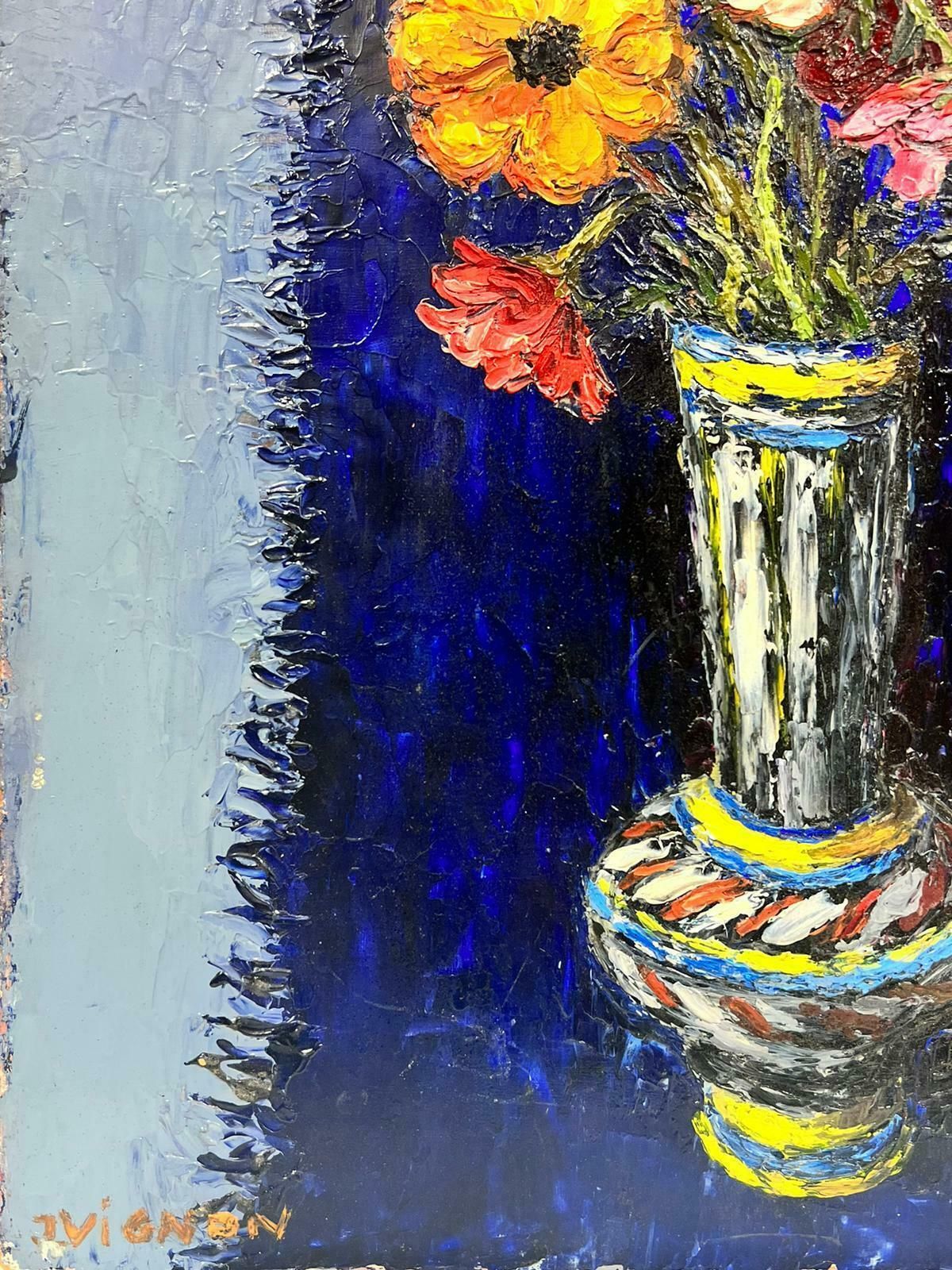 Josine Vignon1960's French Expressionist Signed Oil Bright Warm Colors Flowers In Vase1960's photo Art