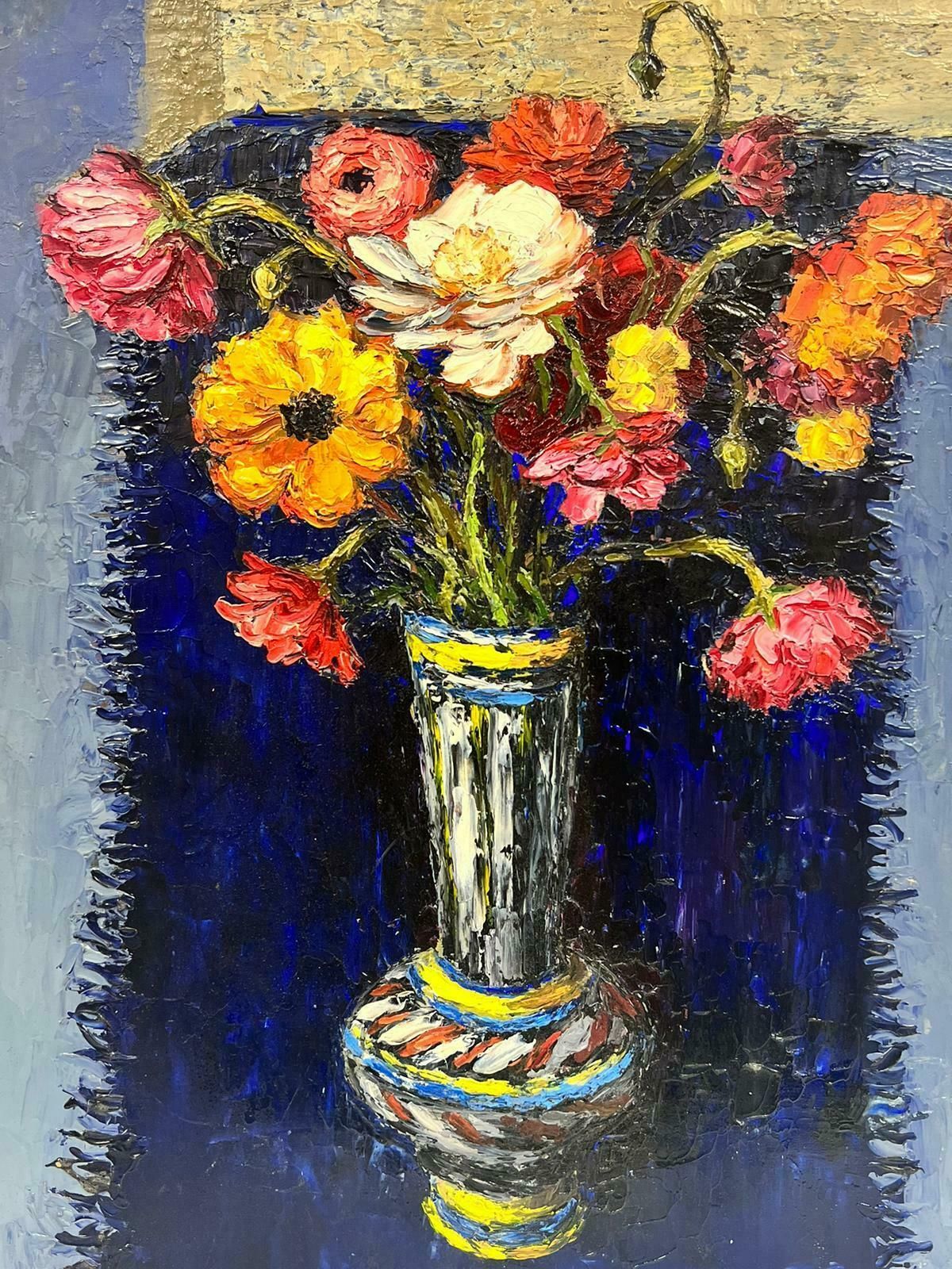 Josine Vignon1960's French Expressionist Signed Oil Bright Warm Colors Flowers In Vase1960's photo 867.0