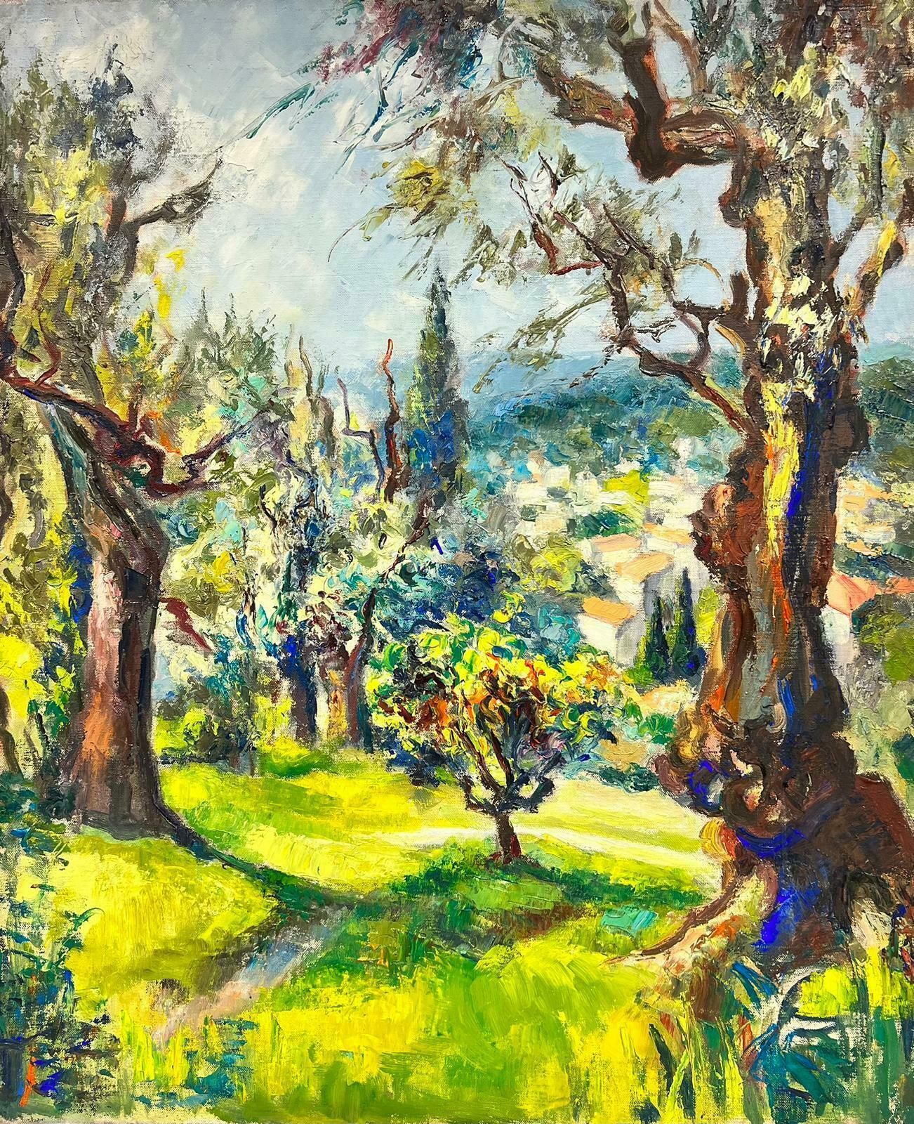 Josine Vignonsummer In Provence Golden Green & Yellow Light French Impressionist Oil Painting1960's