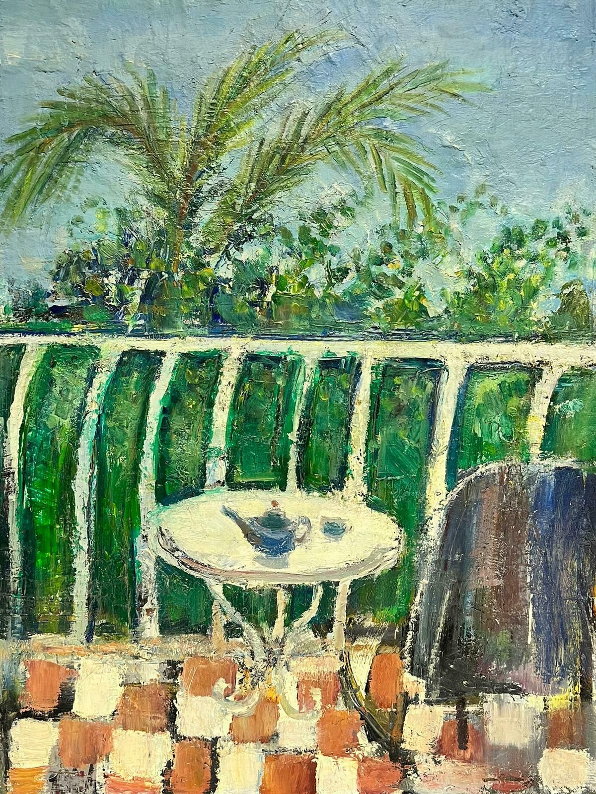 édouard Righetti (1924 2001)original French Mid Century Postimpressionist Oil Green Balcony Med Terrace View1950's photo vinterior