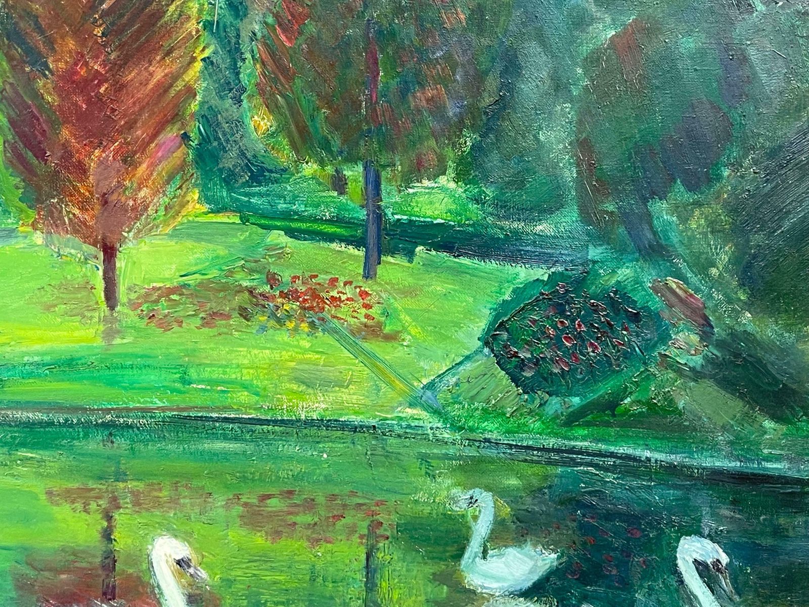 édouard Righetti (1924 2001)original French Mid Century Oil   Vibrant Green Lake With Elegant Swans1950's photo 867.0