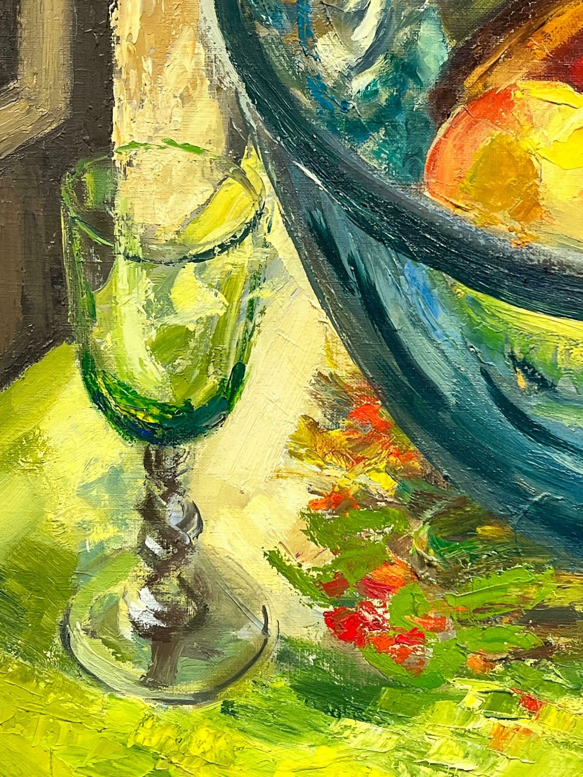 Josine Vignonhuge 1960's French Post Impressionist Signed Oil Fruit Bowl Interior Room1960's photo vintage