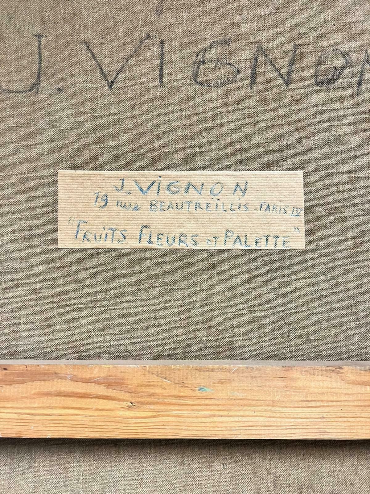 Josine Vignon1960's French Post Impressionist Signed Oil Fruit Flowers Artists Palette1960's photo buy
