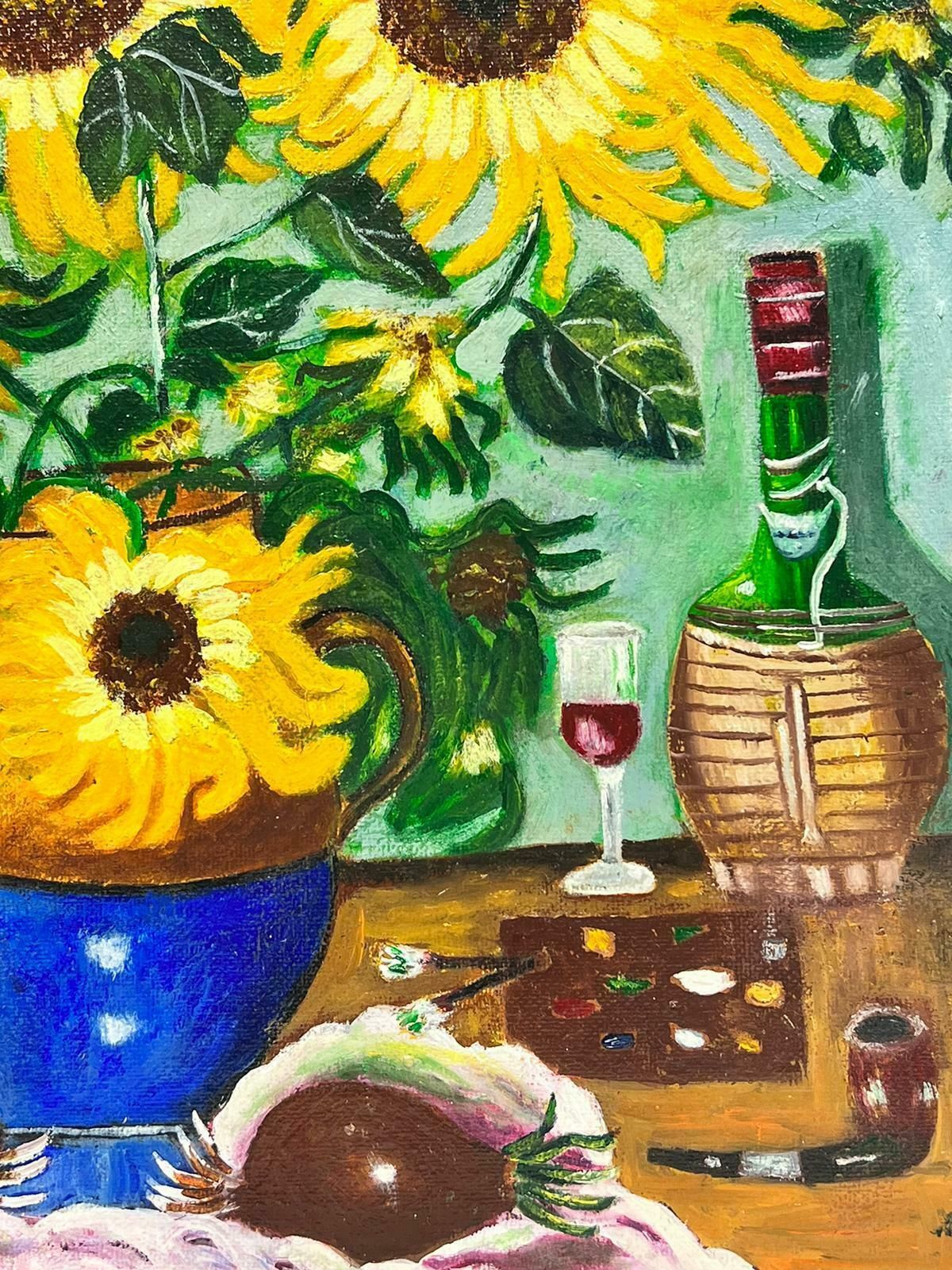 Ben Powellcontemporary British Acrylic Painting Sunflowers In Vase photo furniture