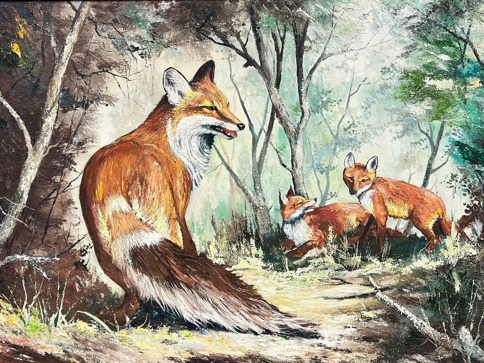 Alan Kingthe Fox And Cubs In Woodland Signed British Oil Painting20th Century photo furniture