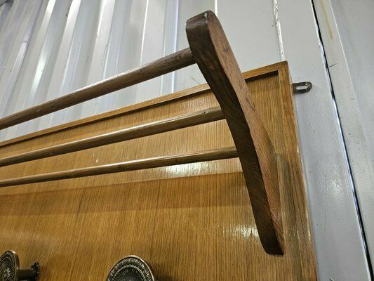 photo for sale Wooden Wall Coat Hanger With Brass Hangers, 1950