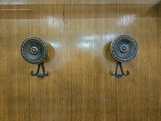 Furniture Wooden Wall Coat Hanger With Brass Hangers, 1950 photo