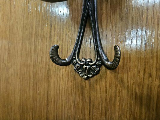 photo buy Wooden Wall Coat Hanger With Brass Hangers, 1950