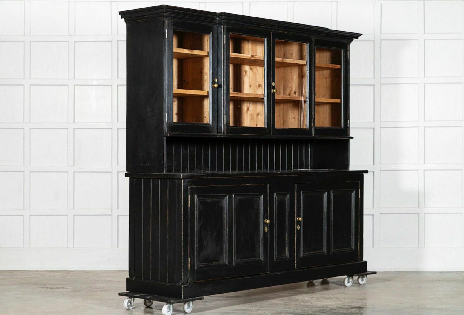 Large 19thc English Ebonised Pine Butlers Pantry Cabinet photo for sale