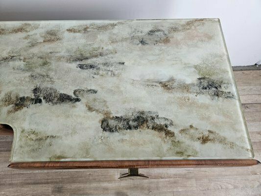 Mid Century Ladekast In Mahoniewortel Met Glazen Blad, 1960 photo vintage