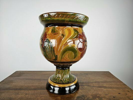 Brown Terracotta Amphora With Floral Decorations, 1980 photo Home Decor