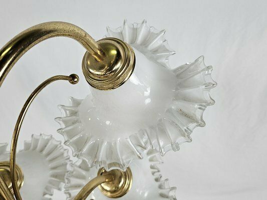 Large Ceramic Chandelier In Brass And Murano Glass, Italy, 1970s photo buy