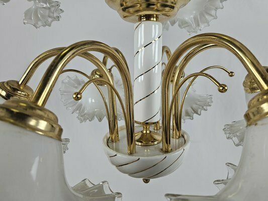 photo buy Large Ceramic Chandelier In Brass And Murano Glass, Italy, 1970s