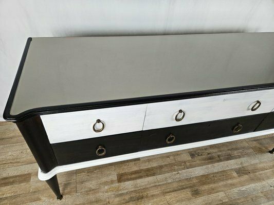 Black White Lacquered Chest With Glass Top And Brass Handles, 1960 photo furniture