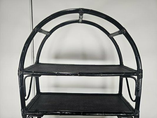 Large Mid Century Black Wicker Bookcase With Shelves, 1970s photo Furniture