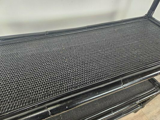 photo vinterior Large Mid Century Black Wicker Bookcase With Shelves, 1970s