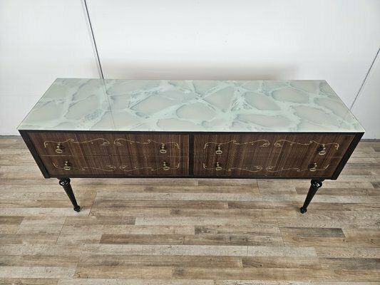 Mid Century Chest Of Drawers With Blue Glass And Four Drawers, 1960s