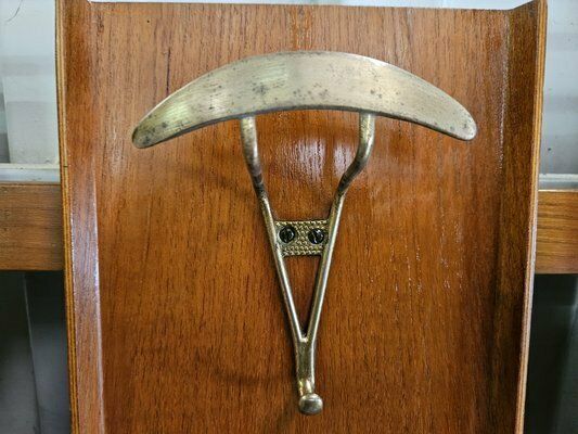 Furniture Wooden Wall Coat In Skai With Brass Hangers, Italy, 1950s photo
