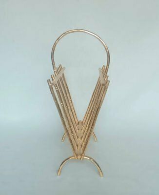 Vintage Gilt Metal Faux Bamboo Magazine Rack, 1970s photo 323.0