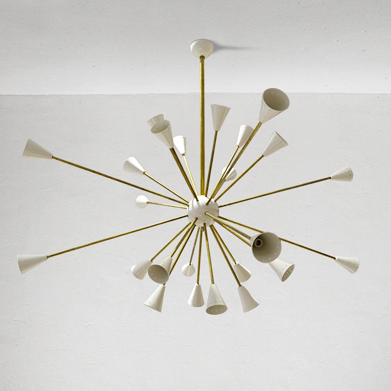 Italian Sputnik Chandelier In Brass And Ivory Colored Aluminum, 1950s photo vinterior