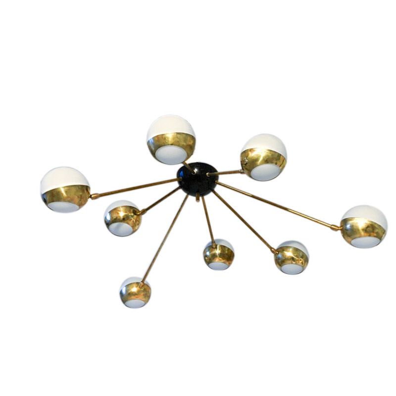 Mid Century Murano Glass & Brass Chandelier, 1960s