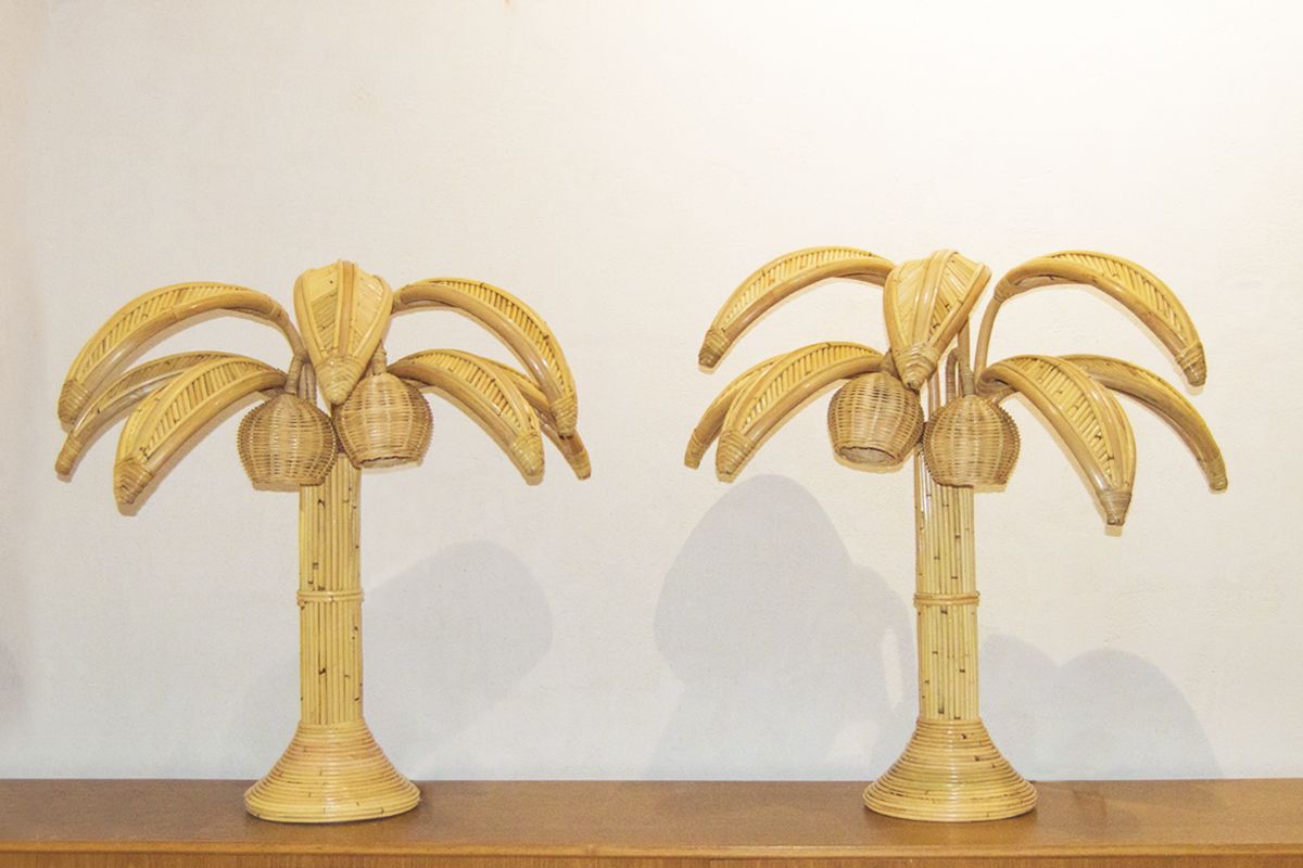 Rattan Palm Table Lamps, Set Of 2 photo 2460.0