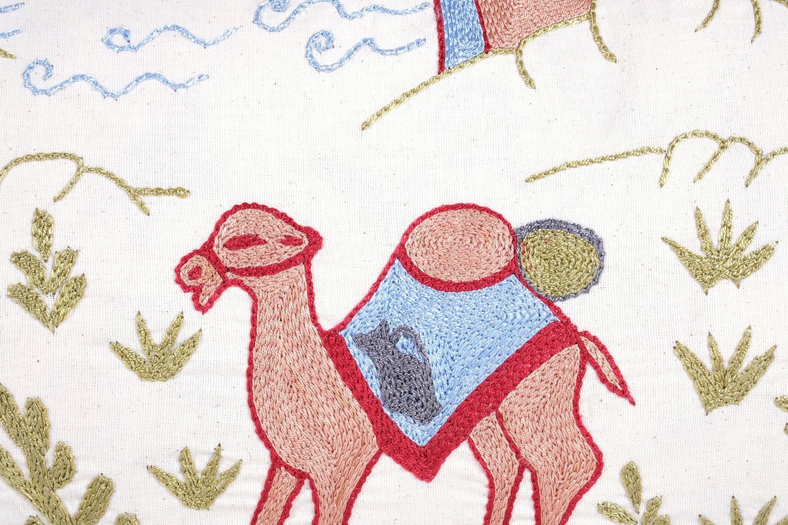 Tashkent Suzani Animal Pictorial Bedding Pillow Case Made From A 19th Century Suzani, Camel Motif Cushion Cover photo for sale
