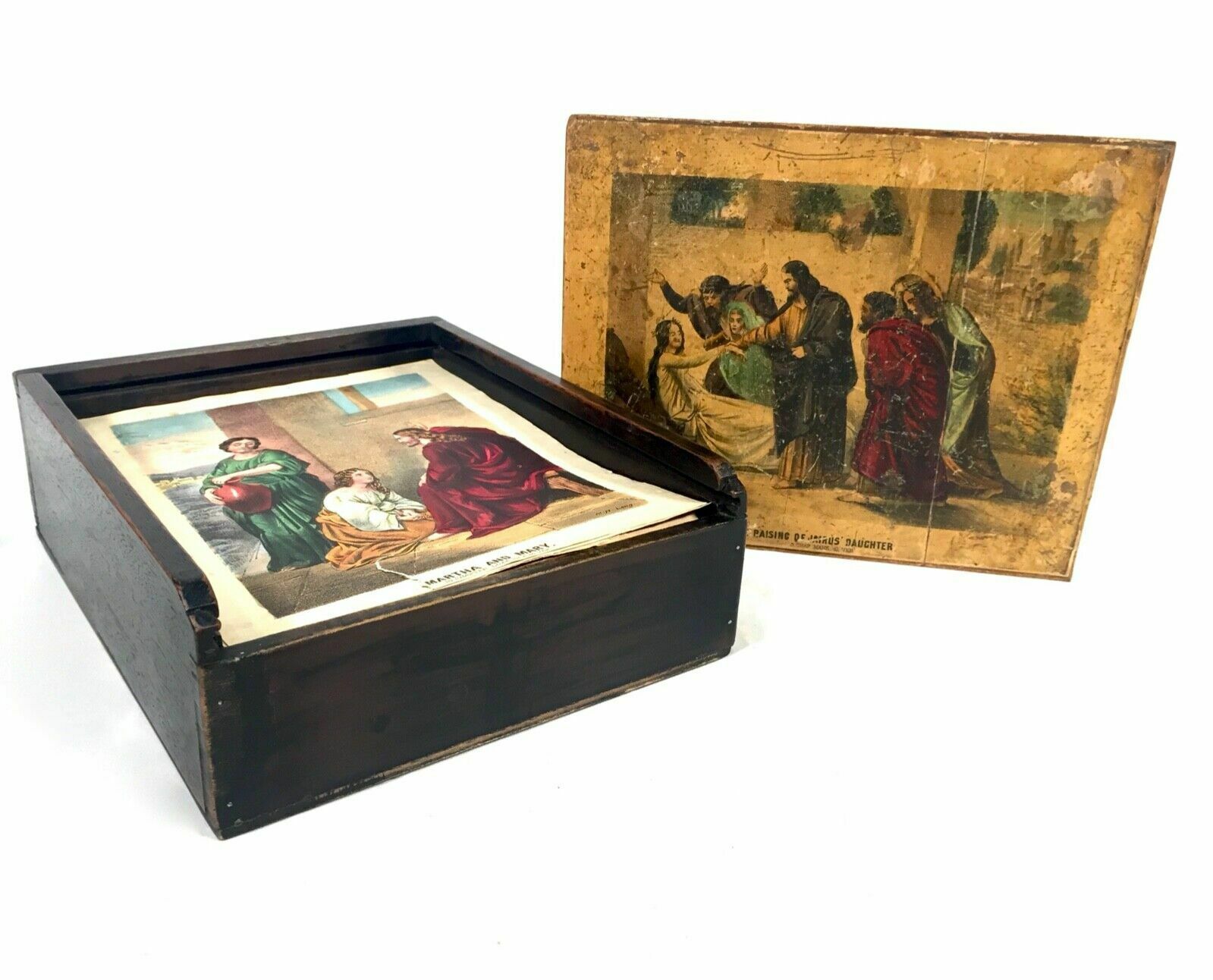 Antique Religious Block Puzzle M H Long In Original Box / Complete C.1880 photo Home Decor