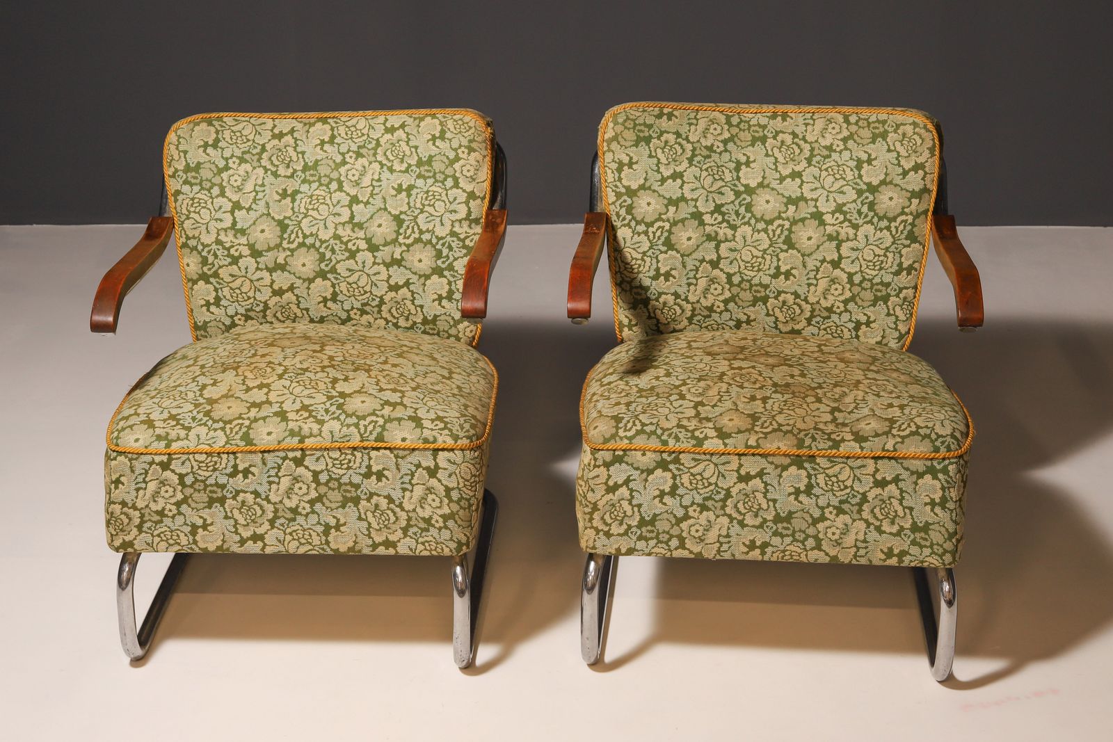 Pair Of Cantilever Tubular Steel Armchairs For Kovona, Czechoslovakia, 1950’s
